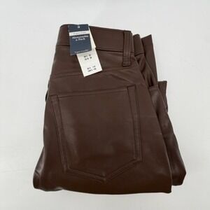 Abercrombie & Fitch Curve Love 90s Straight High Rise Brown Faux Leather 26